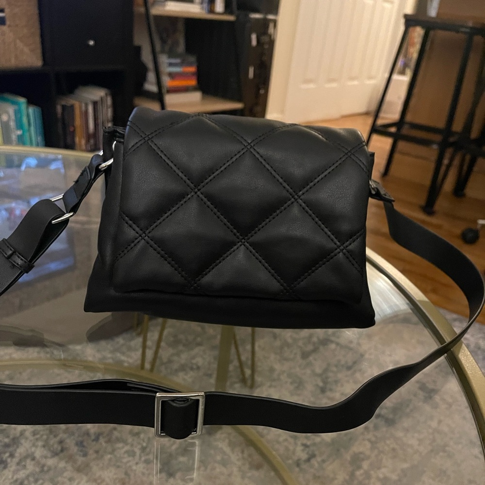 Faux leather quilted mango crossbody bag